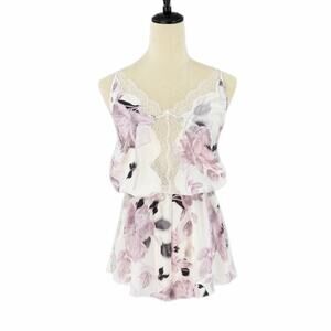 Victoria’s Secret White Floral Satin Lace Lingerie Flirty Nightgown Romper